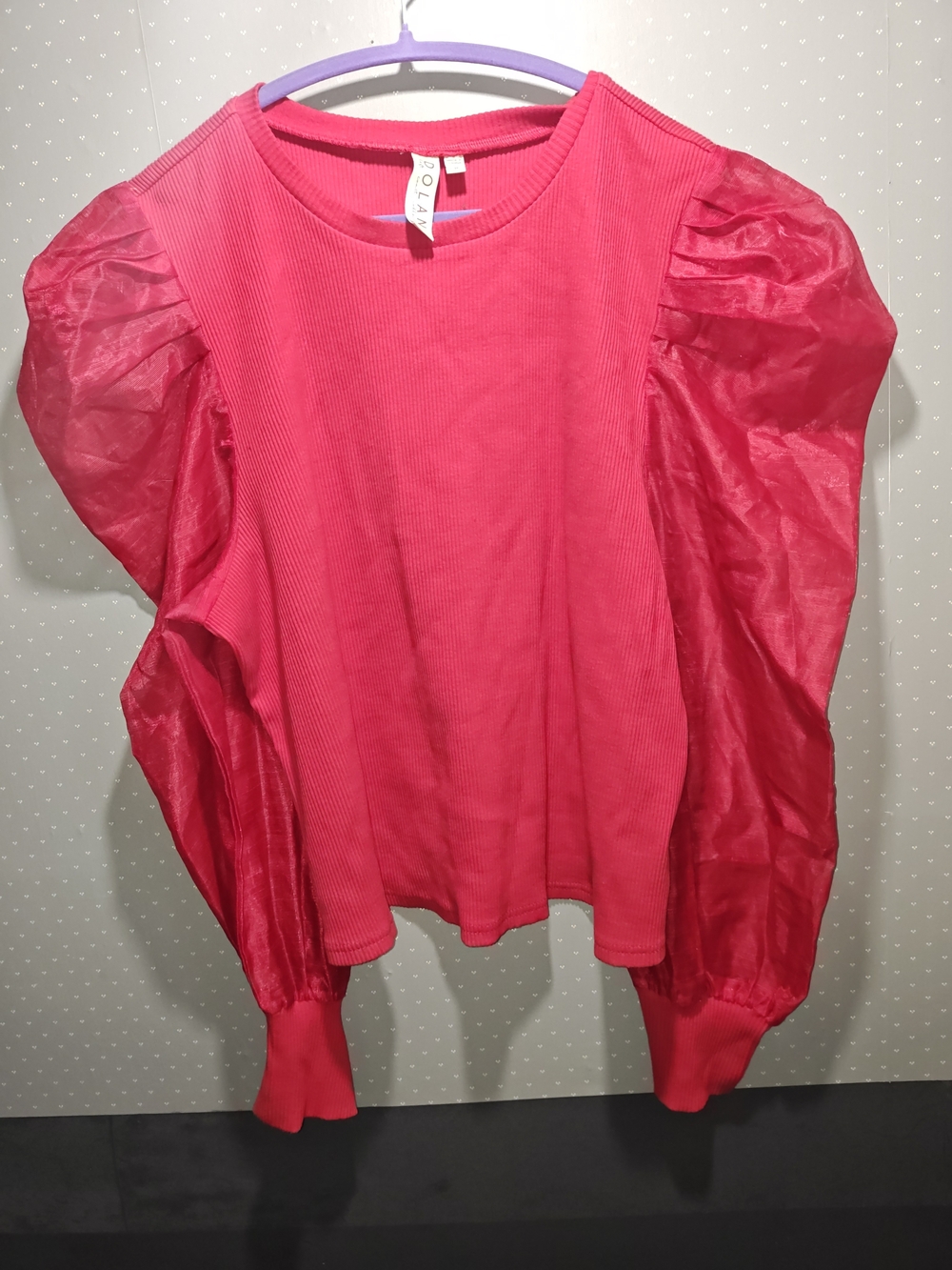 Anthropologie Bright Red Puff-Sleeve Ribbed Top 3x